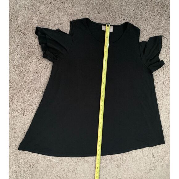 Chico's Women Top Size 3 Black Cold Shoulder Flutter Sleeve Asymetrical Hem - Picture 7 of 7